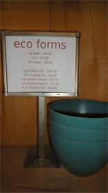 Eco Flower Pots : These Pots are made from Rice Hulls and are eco friendly. We have several colors and sizes available. They look great with your vintage items. Eco Flower Pots